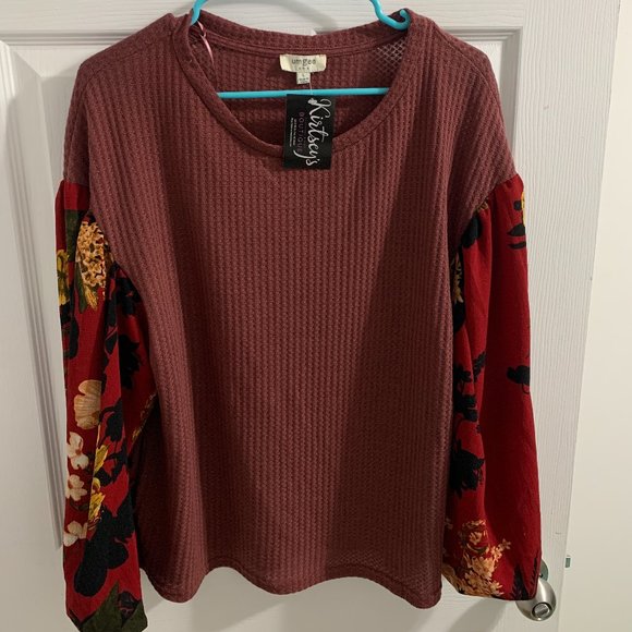 Maroon & Floral Long Sleeve Top - Picture 1 of 2
